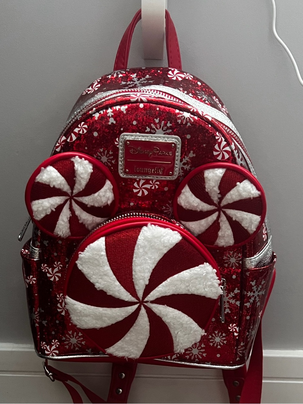 Loungefly Red & White Peppermint Swirl Mini Backpack
